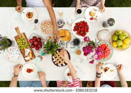 Similar – Image, Stock Photo Apple pie in flower shape on wooden table