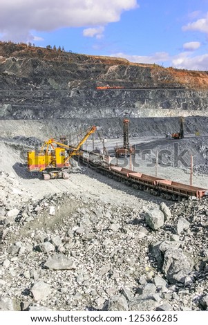 opencast mine excavator and railway