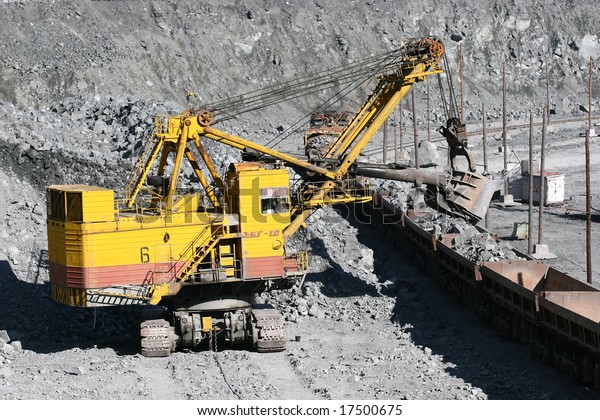 opencast mine excavator and\
railway