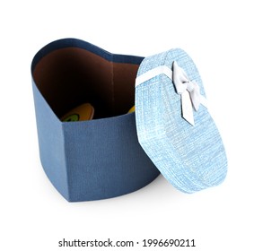 The Opened  Big Blue Gift Box In The Form Of A Heart Isolated