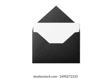 Opened black paper envelope mockup with paper sheet isolated on a white background. High resolution.  - Powered by Shutterstock