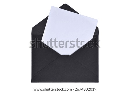 Opened black paper envelope with paper sheet isolated on white background