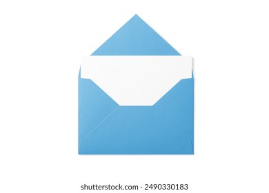 Opened blue paper envelope mockup with paper sheet isolated on a white background. High resolution. - Powered by Shutterstock