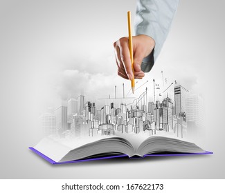 Opened Book Hand Drawing Building Sketches Stock Photo 170670938 ...