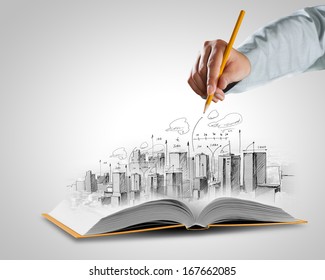 Opened Book Hand Drawing Building Sketches Stock Photo 170670938 ...