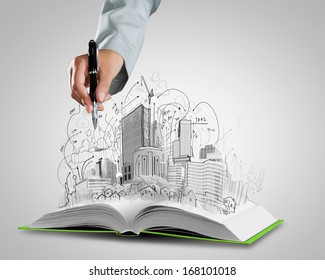 Opened Book Hand Drawing Building Sketches Stock Photo (Edit Now) 167797508