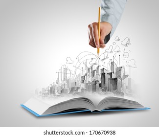 Opened Book Hand Drawing Building Sketches Stock Photo 170670938 ...