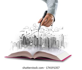 Opened Book Hand Drawing Building Sketches Stock Photo (Edit Now) 167399390