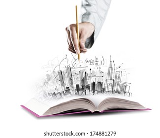 Opened Book Hand Drawing Building Sketches Stock Photo 170670938 ...