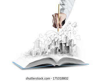 Opened Book Hand Drawing Building Sketches Stock Photo 170670938 ...