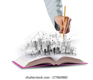 Opened Book Hand Drawing Building Sketches Stock Photo 170670938 ...