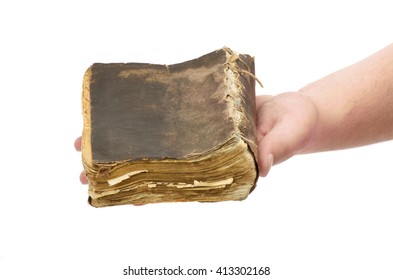 Opened book in hands isolated on white background