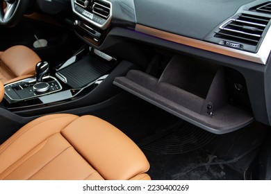 Opened car glove box compartment. Glove compartment of car. - Shutterstock ID 2230400269