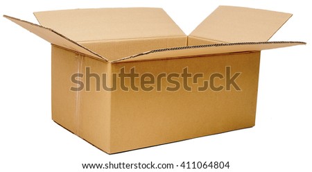 Opened cardboard box. Isolated on white background