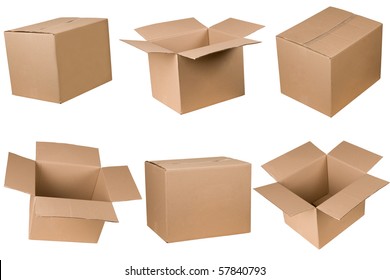 Opened And Closed Cardboard Box Isolated On White