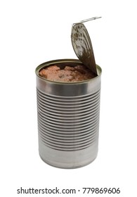 Opened Dog Or Cat Canned Food. Isolated On White Background.  