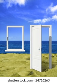 opened door on beach near ocean - Shutterstock ID 24716263