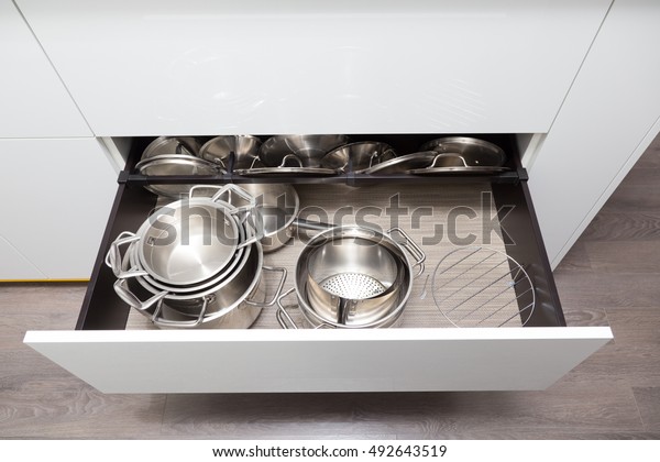 Opened Drawer Pots Pans Storage Special Stock Photo Edit Now