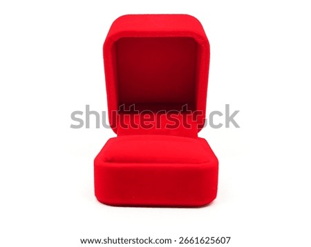 Opened Empty Red Ring Box Isolated on White Background Align Center.