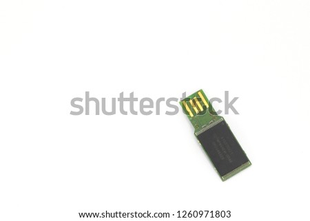 Opened Flash drive thumb drive, pen drive, gig stick, flash stick, jump drive, disk key, usb key, usb stick, usb memory( internal circuit board ) isolate on white background