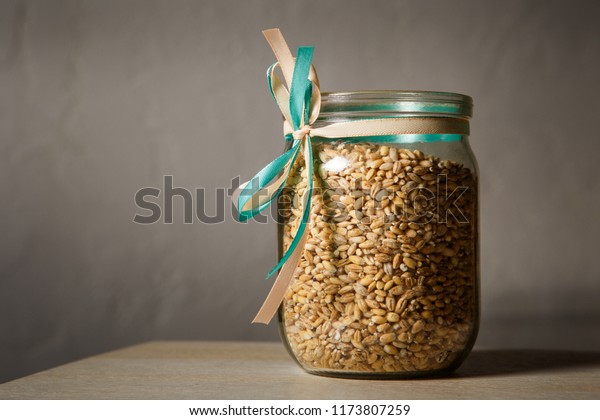 Opened Glass Jar Decorated White Blue Stock Photo Edit Now