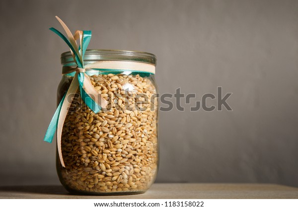 Opened Glass Jar Decorated White Blue Stock Photo Edit Now