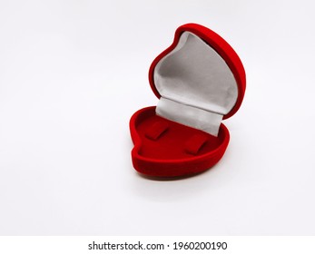 Opened Jewelry Box Red Velvet Heart Shaped Ring Earings Box Top Right Side View