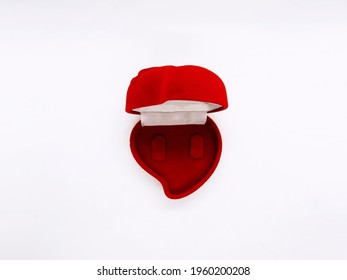 Opened Jewelry Box Red Velvet Heart Shaped Ring Earings Box Top View