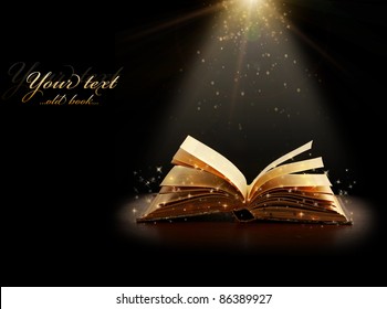 Opened Magic Book With Magic Light. Education