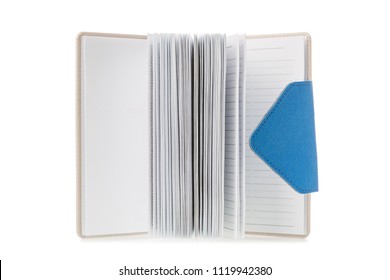 Opened notebook isolated on white background.