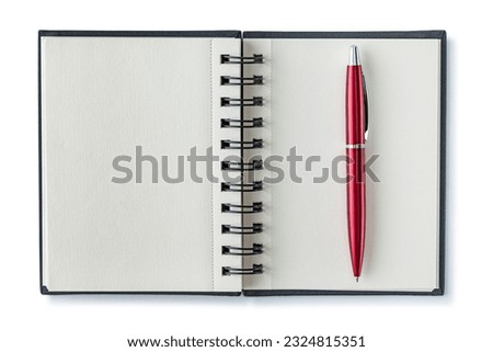 Opened Notepad With Red Ballpoint Pen Isolated