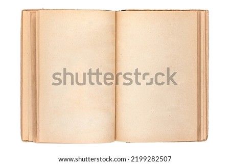 opened old book empty blank template isolated on white background
