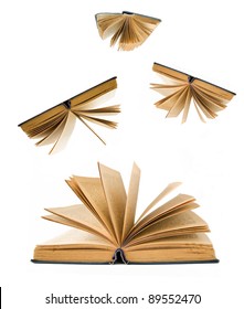 Opened old books fallen down (education concept)