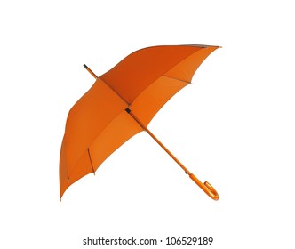 Opened Orange Umbrella Isolated On White Background