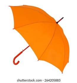 Opened Orange Umbrella Isolated On White Background