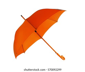 Opened Orange Umbrella Isolated On White Background 