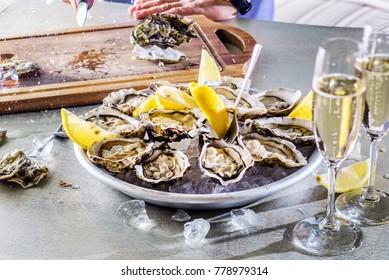 Opened Oysters  and champagne