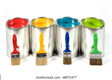 Opened paint buckets colors with brushes - Powered by Shutterstock