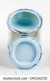 Opened Paint Can With Lid Close-up