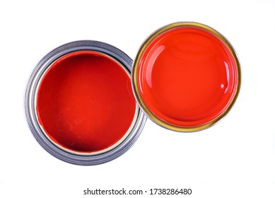 Opened Paint Can With Lid Top View Isolated On White Background