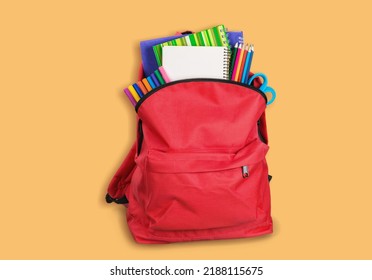 Opened School backpack with stationery. Concept back to school. School supplies - Powered by Shutterstock