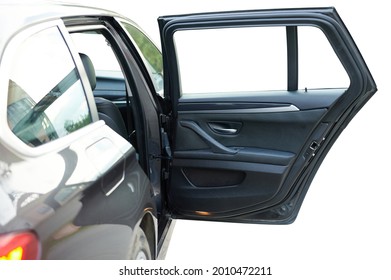 Opened Sedan Car Rear Door With Leather Interior Isolated