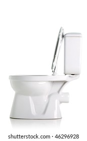 Opened Toilet, Side View, Isolated On White