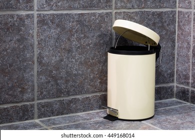 Opened Trash Bin In Bathroom