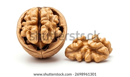 Opened walnut and kernel isolated on white