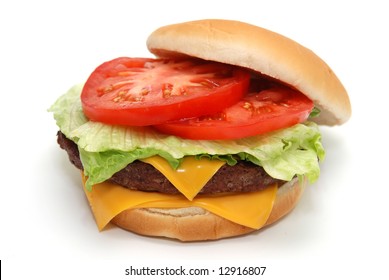 Open-faced cheeseburger isolated on white background. - Powered by Shutterstock