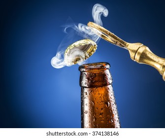 Opening of beer cap with the gas output.