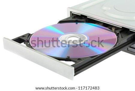 Opening cd-rom drive with disk isolated on white background