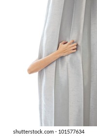 Opening the curtain and hand - Shutterstock ID 101577634