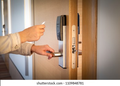 Opening a hotel door with keyless entry card